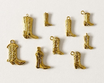 Gold Cowboy Boot Charm, 18K Gold Plated Stainless Steel Western Boot Pendant, Double Sided Cowgirl Jewelry Charm