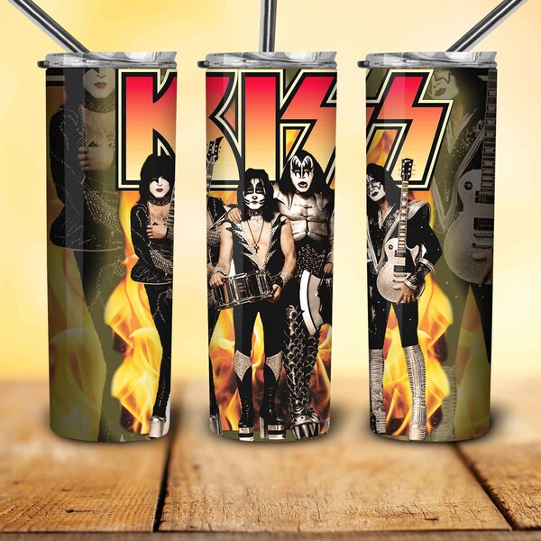 Kiss Band Tumbler 20 oz Skinny Stitch Tumbler Sublimation Designs, Gifts for Her, Full Tumbler Wrap, Digital Downloads Png