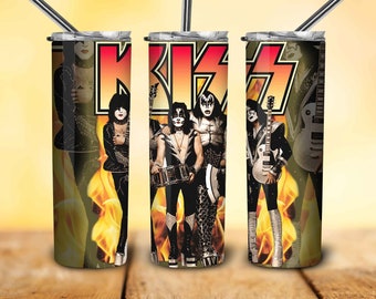 Kiss Band Tumbler 20 oz Skinny Stitch Tumbler Sublimation Designs, Gifts for Her, Full Tumbler Wrap, Digital Downloads Png