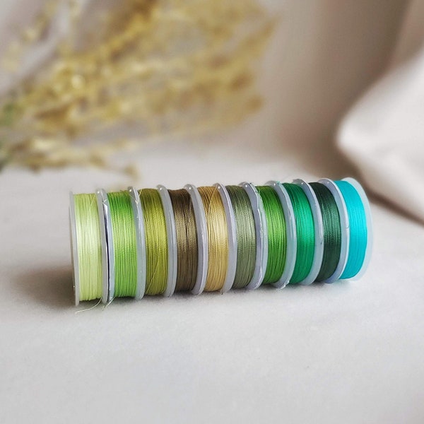 Embroidery thread set 10 bobbins green Beading frosted thread Tytan100 colors  Bead weaving , Jewelry Supplies , polyester beading thread