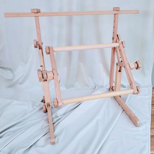 Wooden cross stitch scrolls easy clip frame 19&quot;-12&quot; on Table Stand, Hand embroidery tools for beginners. Craft supplies Gifts for mom