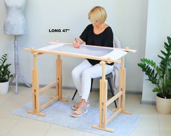 Tambur frame & trestles 47" (120cm) wood Tambour Embroidery Supplies, Slate frame and holder stand for hand embroidery, gift for embroiderer