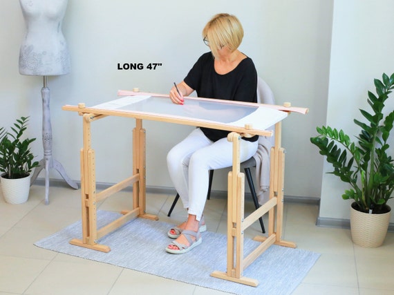 Tambur frame & trestles 47" (120cm) wood Tambour Embroidery Supplies, Slate frame and holder stand for hand embroidery, gift for embroiderer