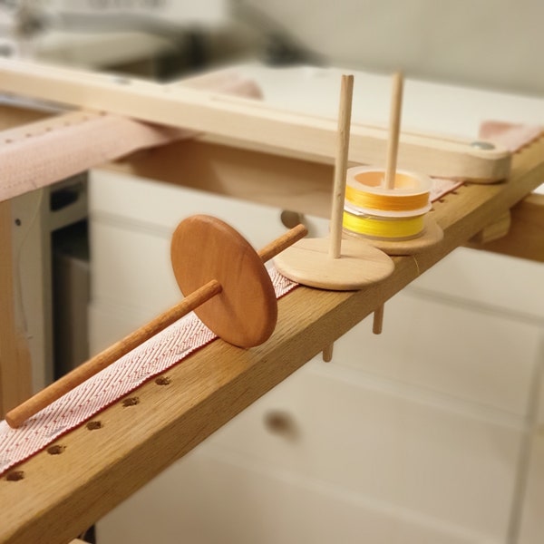 Wooden thread spool holder is attached to the Tambour Embroidery frame, accessories for hand embroidery