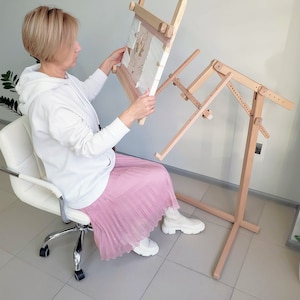 Embroidery Floor Stand Adjustable Natural Beech Wood Cross Stitch Embroidery Frame Holder, scroll frame, Qsnap, Tambour frame
