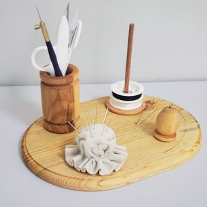 Spool holder with Pincushion Scissor and pincushion, Luneville hook. Stand for Hand Tambour Embroidery Supplies