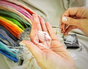 Acrylic Floss Drops – Set of 10 Clear Thread Organizers with Label Slot | Cross Stitch Bobbins with Ring & Pouch | 5mm Thick Acrylic