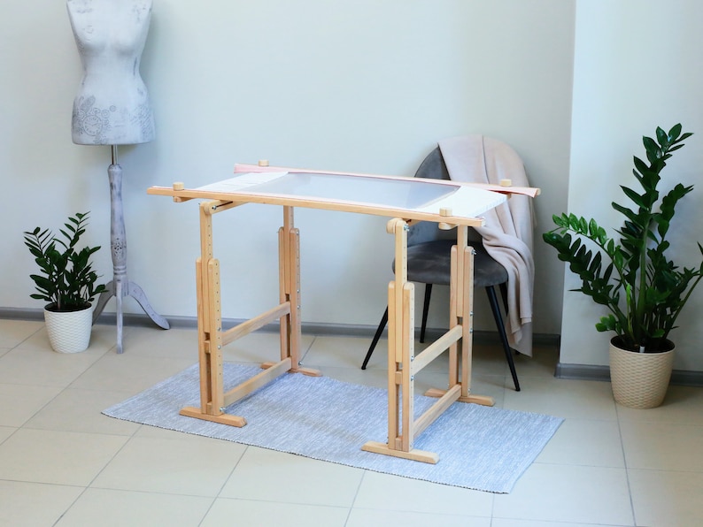 Tambur frame & trestles 47" (120cm) wood Tambour Embroidery Supplies, Slate frame and holder stand for hand embroidery, gift for embroiderer image 2