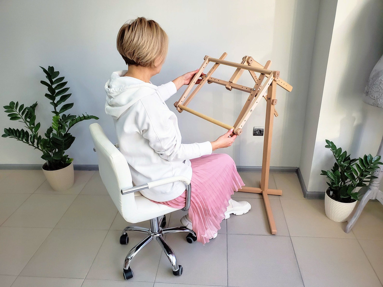 Cross Stitch Floor Stand Wood Adjustable Holder Embroidery - Australia