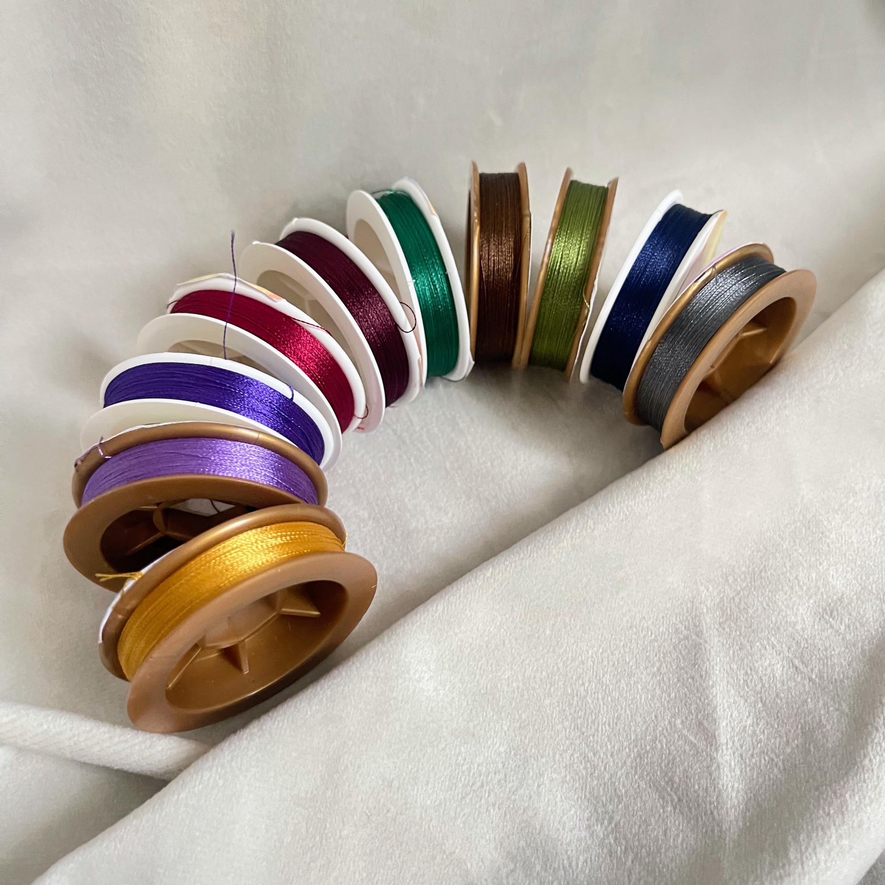 Threads for embroidery with beads, sequins. For making handmade jewelry, 10 spools of glossy fine Muted-colored threads Gift for mom crafter