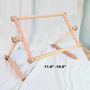 Embroidery Cross Stitch easy clip frame & stand 19&quot; (48cm) Craft Supplies for beginner. Wood scroll hoop on Table Stand. Gifts for grandma
