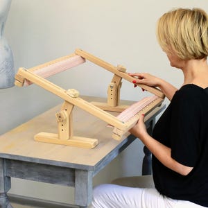 Tambour Embroidery Frame 24&quot;-19.5&quot; (60cm-50cm) with Lap Stand, Wood Cross stitch rectangular hoop on holder - embroidery supplies tools