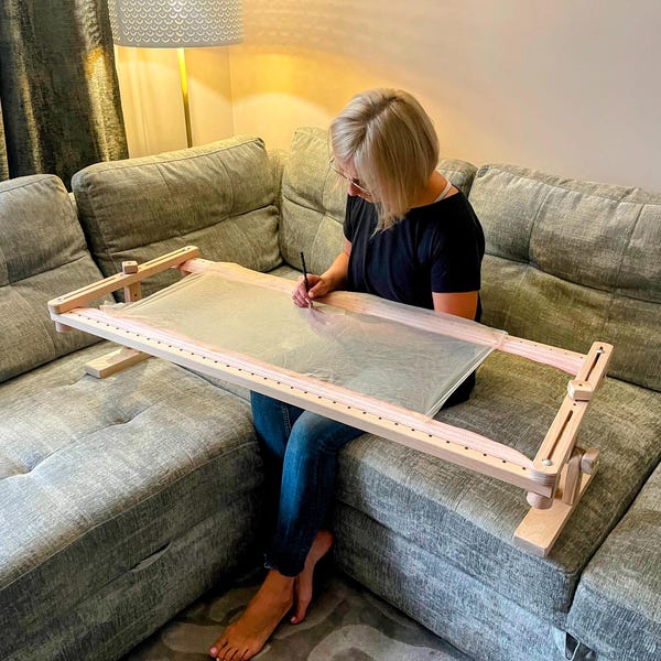 Adjustable Embroidery Frame for Sofa or Table – Beechwood Slate Frame 19.5–55” | Tambour & Cross Stitch Stand with Tilt Support