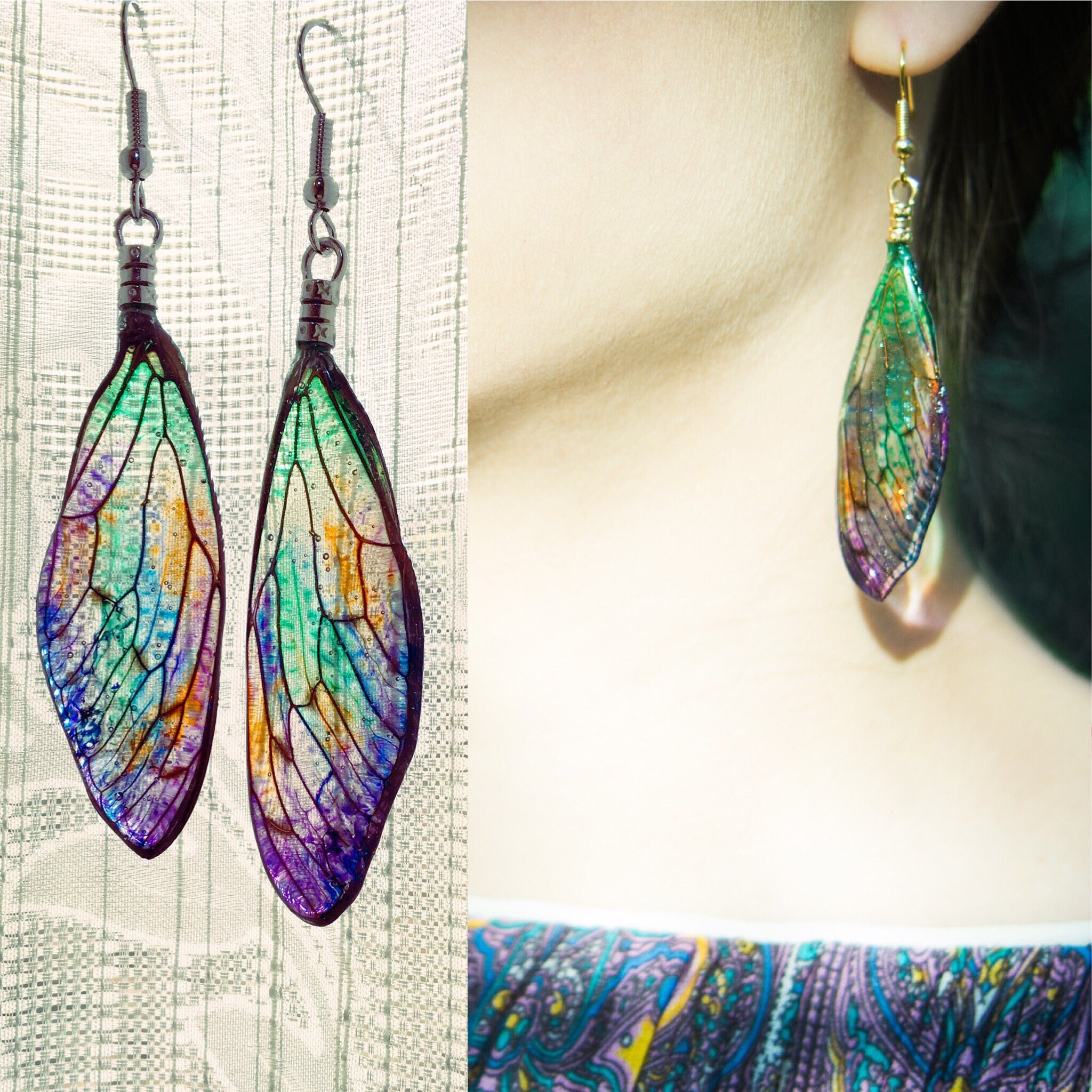 Real Cicada Wing Earring Costume Jewerly Artistic Art Nouveau Purple …