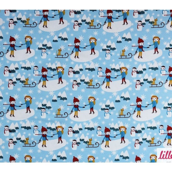 1/2 Yard Organic Cotton Knit Fabric,ORGANIC JERSEY Knit Fabric by Lillestoff , Let's Iceskate