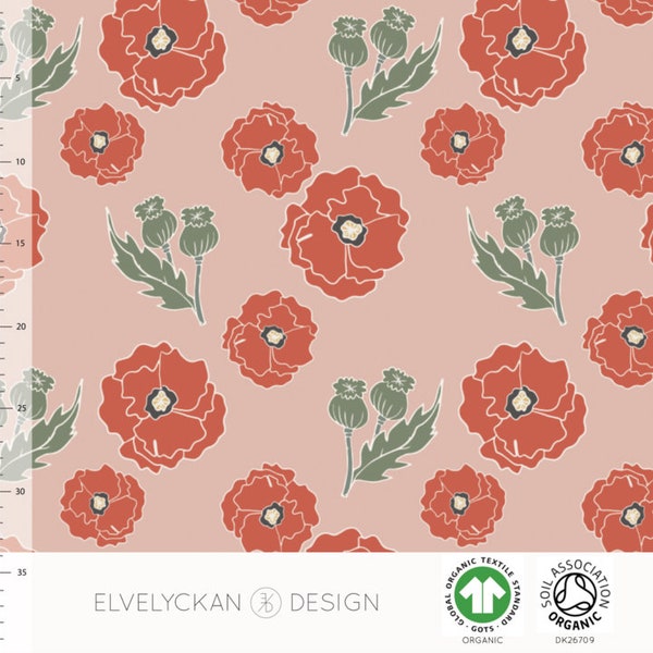 1/2 Yard Organic Cotton Knit Fabric,ORGANIC JERSEY Knit Fabric by Elvelyckan Design, Poppy-Dusty Pink