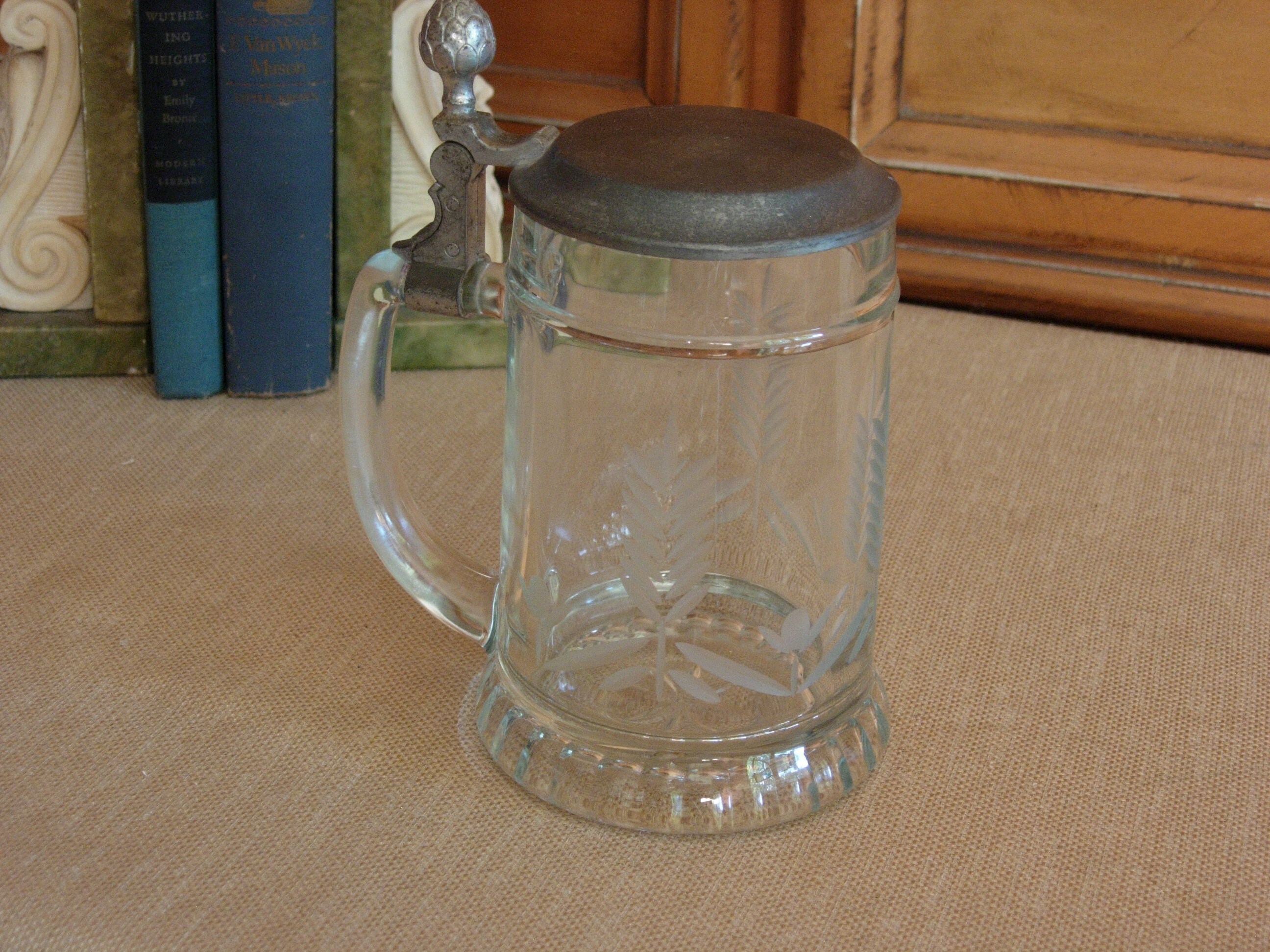 BMF ZINN Etched Glass Beer Stein with Pewter Lid Etsy