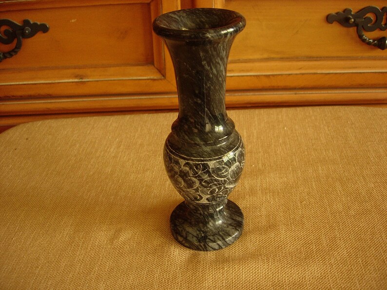 Heavy Hand Carved Marble Vase Black Made in Taiwan R.o.c Etsy