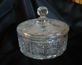 Round Leaded Cut Crystal Covered Candy Dish