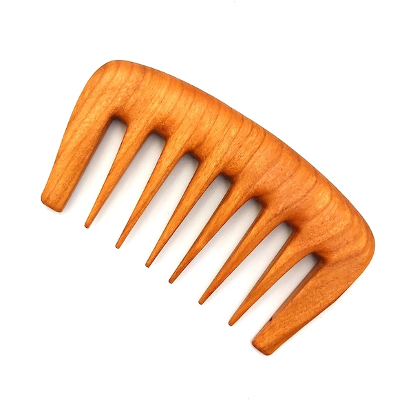 Wide Tooth Pocket Chery wood Comb for Curly Hair, Natural Detangler for Short, Long, Frizzy, Wet, or Dry Curls, Women, Kids, or Men