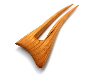 Handmade Cherry Wood Hair Fork: 2-Prong Hair Pin