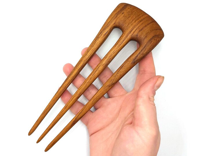 HUGE Teakwood Hair Fork / 3 Prong Hair Fork / Wooden Hair Fork / Wooden
