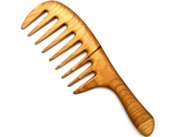 Handmade Cherry Wood Wide Tooth Comb: Curly Hair, Anti Static