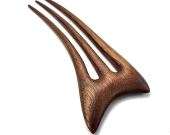 Walnut 3-Prong Hair Fork, Handmade Wooden Hair Pin for Long Thick Hair | Gift for Her