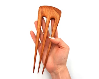 HUGE cherry wood hair fork / 3 Prong Hair Fork / Wooden Hair Fork / Wooden Hair Pin / Hair Sticks / For Women / For Her / Hair Fork