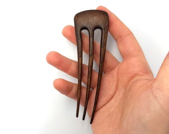 Three Prong Walnut Hair Fork, Handcrafted Wooden Hair Pin