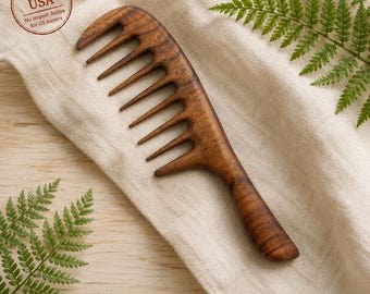 Handmade Walnut Wood Wide Tooth Comb for Curly Hair
