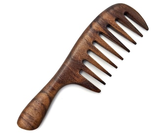 Wide tooth curly hair walnut comb covered with Jojoba oil - Wood Comb- Handmade Comb- Healthy Hair- Seamless Wood Comb- Natural Wood Comb