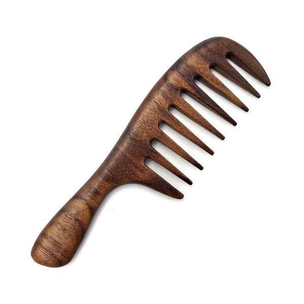 Wide tooth curly hair walnut comb - Wood Comb- Handmade Comb- Healthy Hair- Seamless Wood Comb- Natural Wood- Anti Static Comb