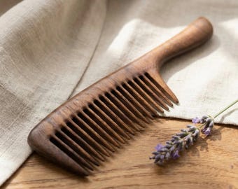 Walnut Wood Hair Comb with Jojoba Oil Finish — Handmade, for Straight and Wavy Hair