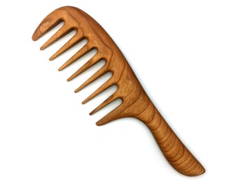 Wide tooth curly hair cherry wood comb - Wood Comb- Handmade Comb- Healthy Hair- Seamless Wood Comb- Natural Wood- For Her