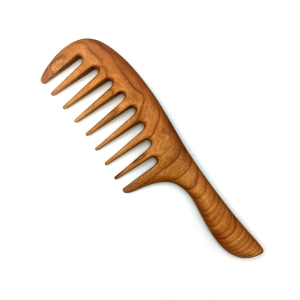 Wide tooth curly hair cherry wood comb - Wood Comb- Handmade Comb- Healthy Hair- Seamless Wood Comb- Natural Wood- For Her