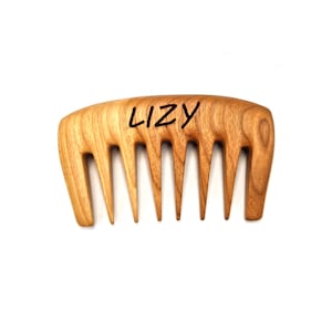 Personalized Wide tooth Cherry wood Pocket comb, Curly Hair, Natural Detangler for Short, Long, Frizzy, Wet or Dry Curls, Women, Kids or Men
