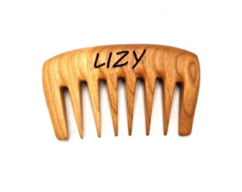 Personalized Cherry Wood Wide Tooth Comb: Natural Curly Hair Detangler