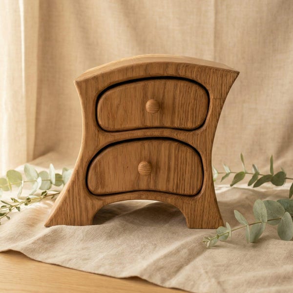 Handmade Oak Wood Jewelry Box | 2-Drawer Minimalist Organizer