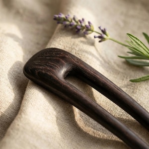Wenge Wood Hair Fork: Two Prong Handmade Hair Pin