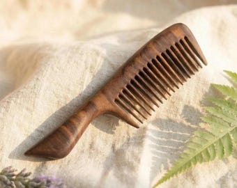 Personalized Walnut Hair Comb with Engraving, Handmade Gift for Straight Hair