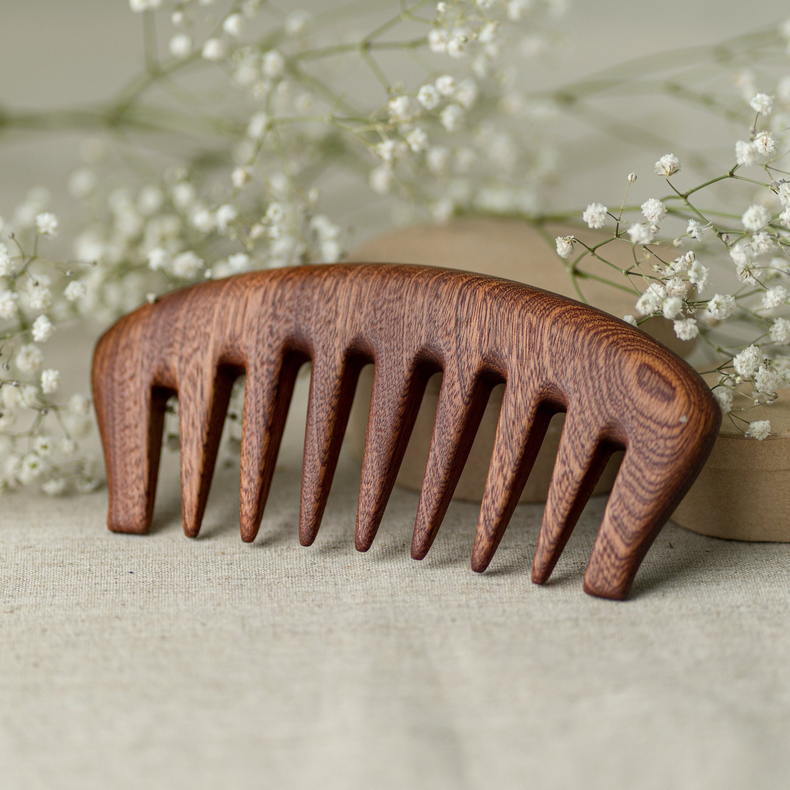 Wide Tooth Wooden Comb Handmade - Anti-Static Detangling Comb for Curls OneDor Handmade 100% Natural Green Sandalwood Wide Tooth  main image 4