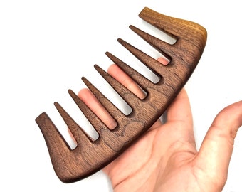 Wide Tooth Comb for Curly Hair, Walnut Wood Brush, Natural Detangler for Short, Long, Frizzy, Wet, or Dry Curls, Women, Kids, or Men