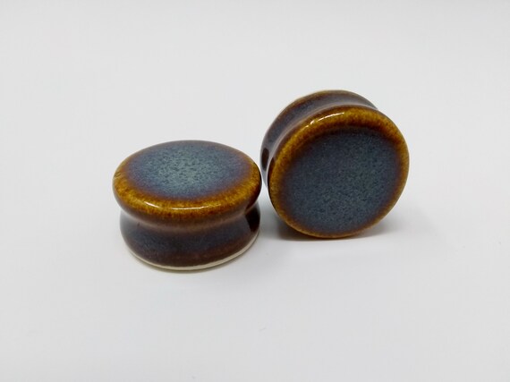 EARRINGS Gauged Flared - 25mm 1in Iron Lustre - Handmade Ceramic #406