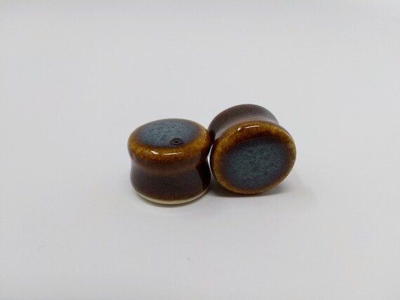 EARRINGS Gauged Flared - 16mm 5/8in Iron Lustre - Handmade Ceramic #382