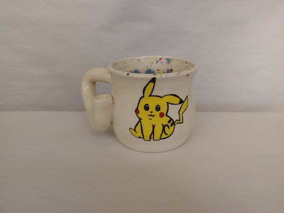 WAKE and BAKE pipe MUG - Pokemon Inspired "Pika!" - Handmade Ceramic #876