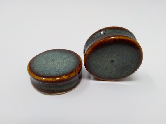 EARRINGS Gauged Flared - 36.5mm Iron Lustre - Handmade Ceramic #458