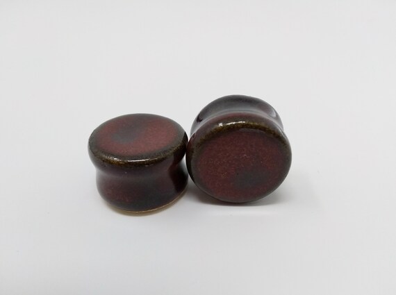 EARRINGS Gauged Flared - 19.5mm 3/4" Ancient Jasper - Handmade Ceramic #486