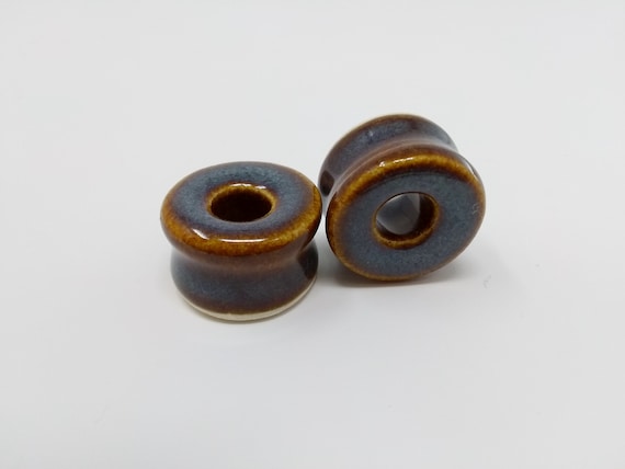 EARRINGS Gauged Flared Tunnel - 21mm Iron Lustre - Handmade Ceramic #398