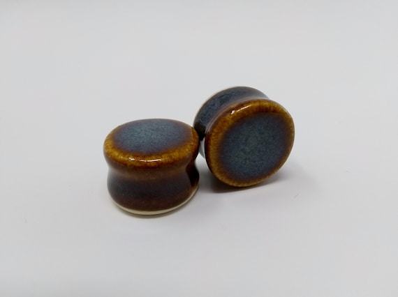 EARRINGS Gauged Flared - 19mm 3/4in Iron Lustre - Handmade Ceramic #388